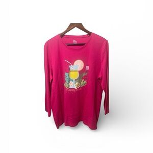 Kim Rogers Pink Happy Hour Tropical Novelty Graphic Cotton  XL Summer Top  NWT